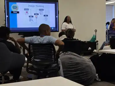 Students preparing for the pitch competition